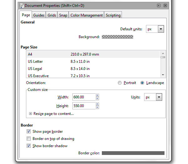 inkscape canvas size
